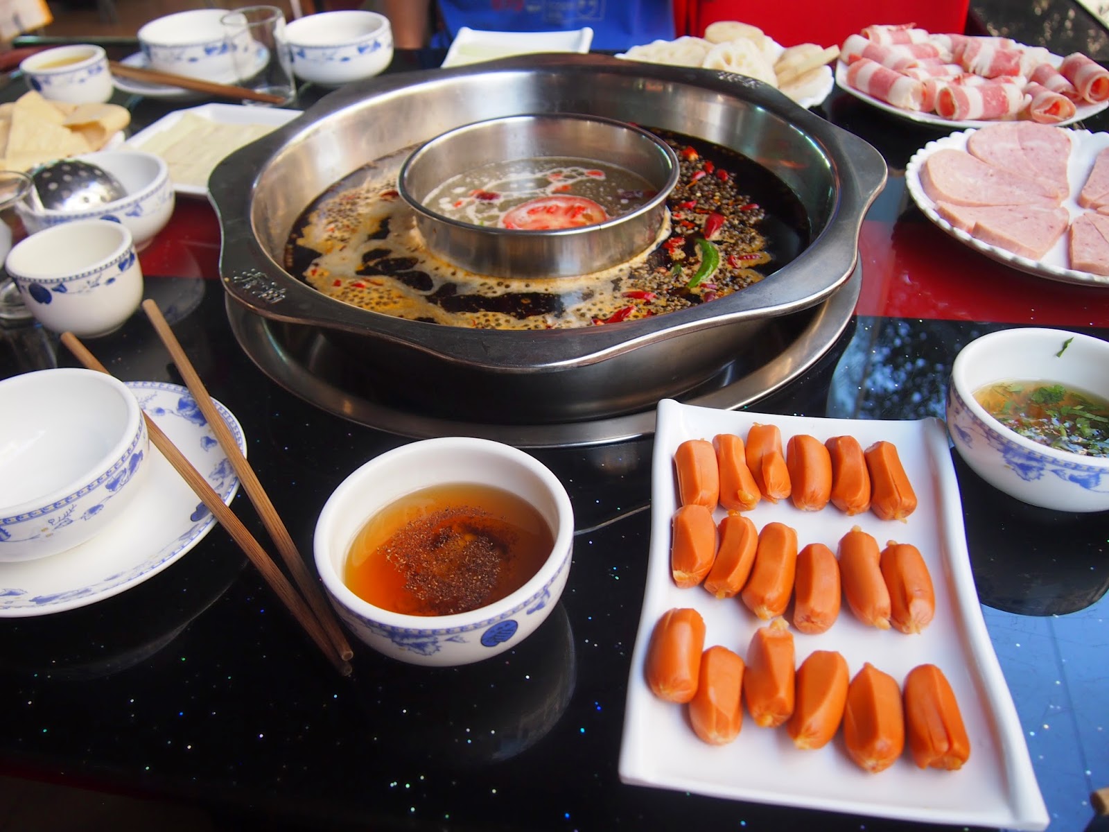 a nice hot pot spread in Yunnan