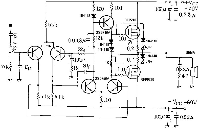 Mosfet Power Amplifier 100 Watt - Electronic Circuit