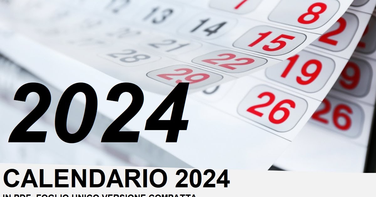 Calendario 2024 da stampare foglio unico