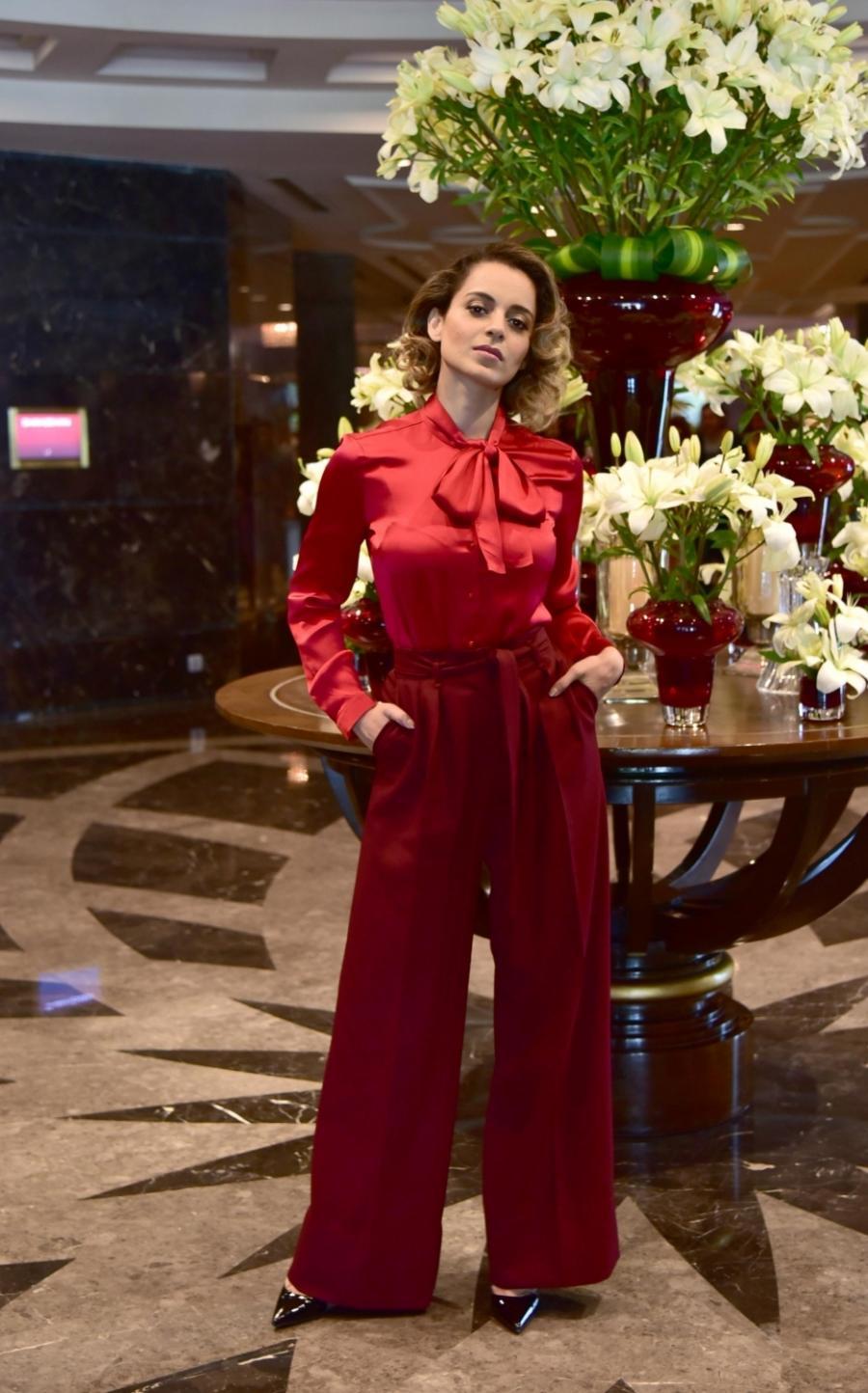 Model Kangana Ranaut Stills In Red Top Pant