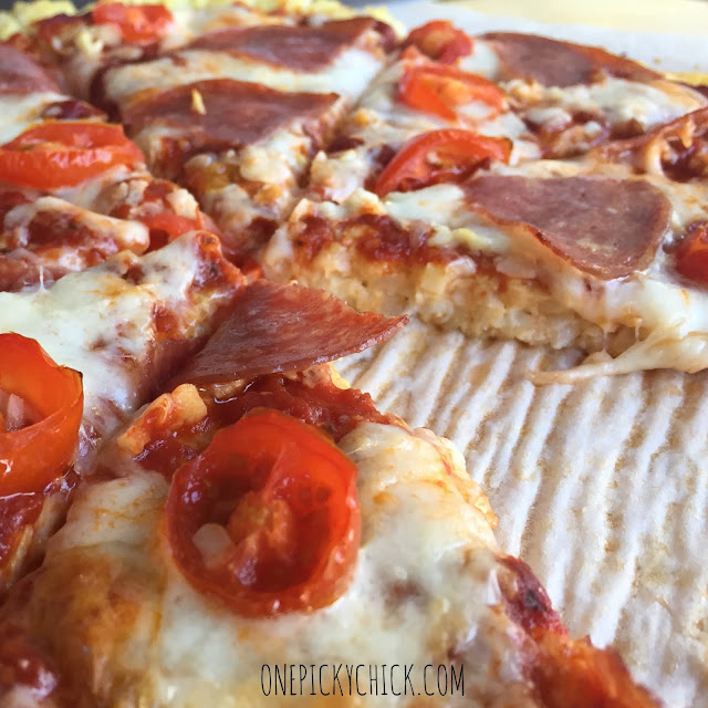 Riced Cauliflower Crust Pizza One Picky Chick