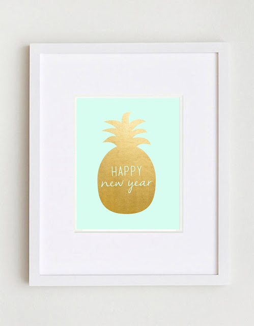 free Happy New Year gold pineapple printable