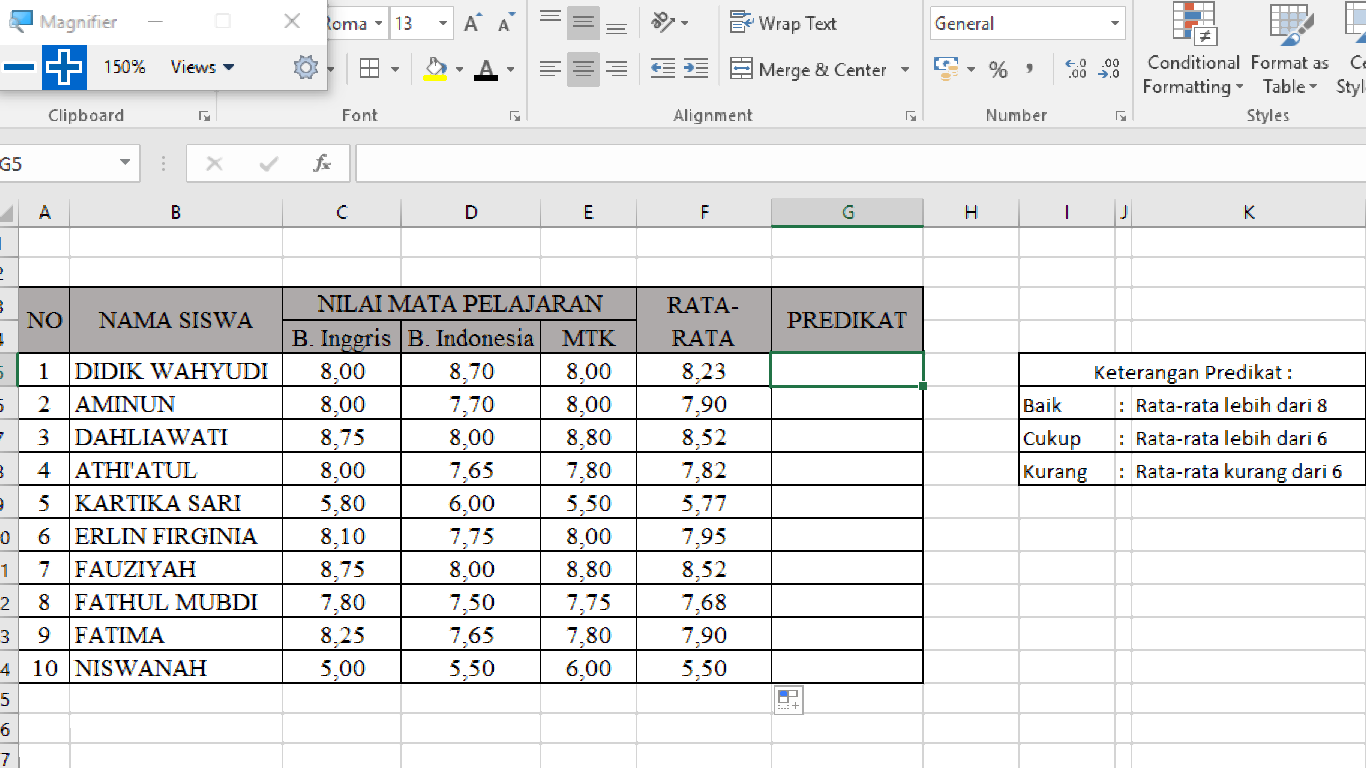 Menggunakan Rumus Excel Average Dan If Dalam Menentukan Nilai Rata Rata Dan Predikat