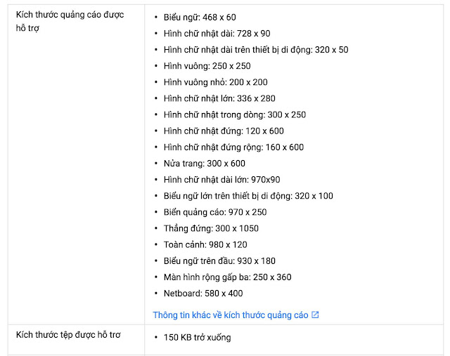 Kích thước banner quảng cáo Google GDN Kích thước banner quảng cáo Google GDN