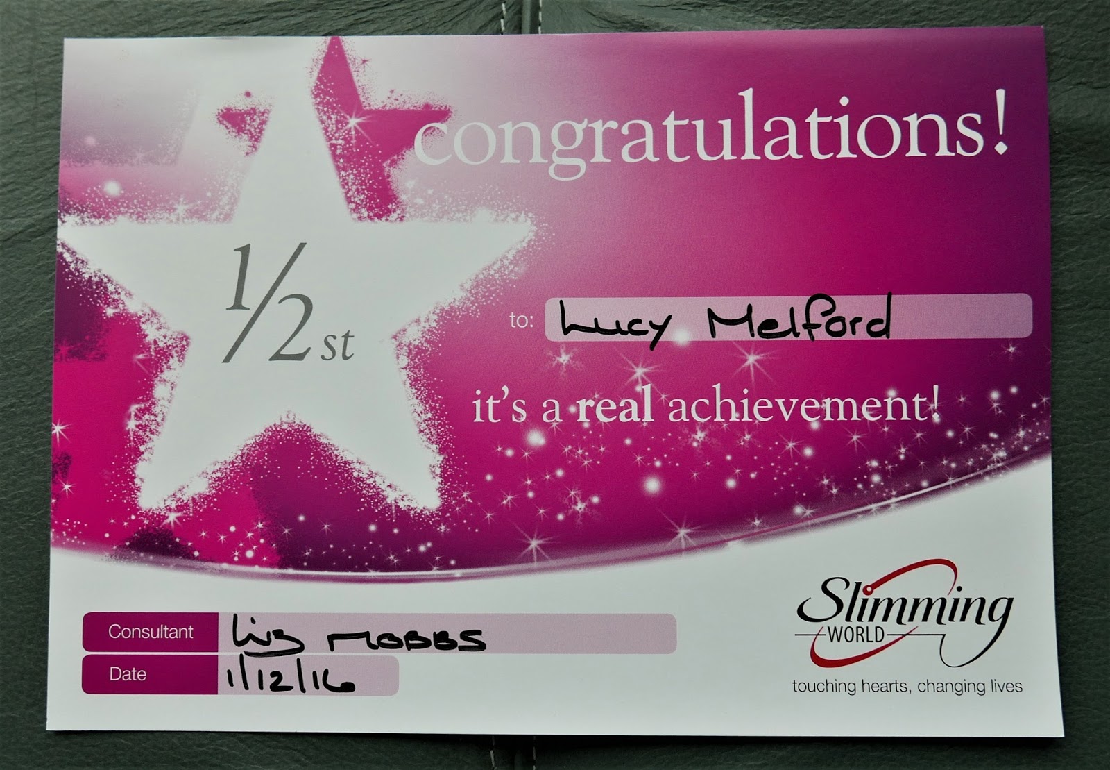 Lucy Melford Two certificates gained at Slimming World!