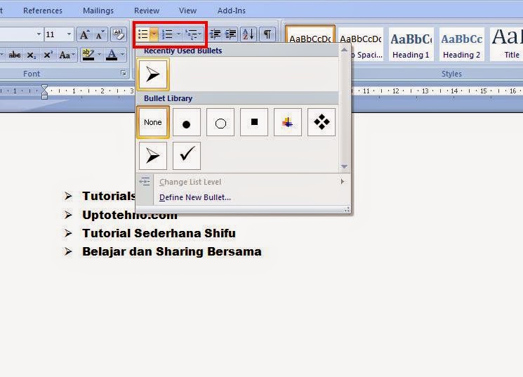Panduan Membuat Bullet dan Numbering Dalam Microsoft Word 2007