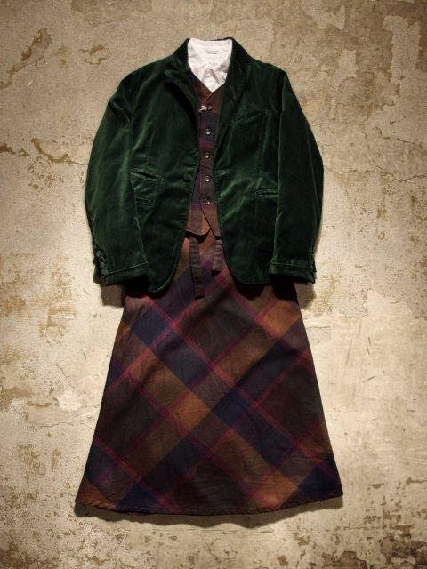 FWK by Engineered Garments Long Wrap Apron Skirt in Brown/Navy Wool Twill Plaid Fall/Winter 2014 SUNRISE MARKET