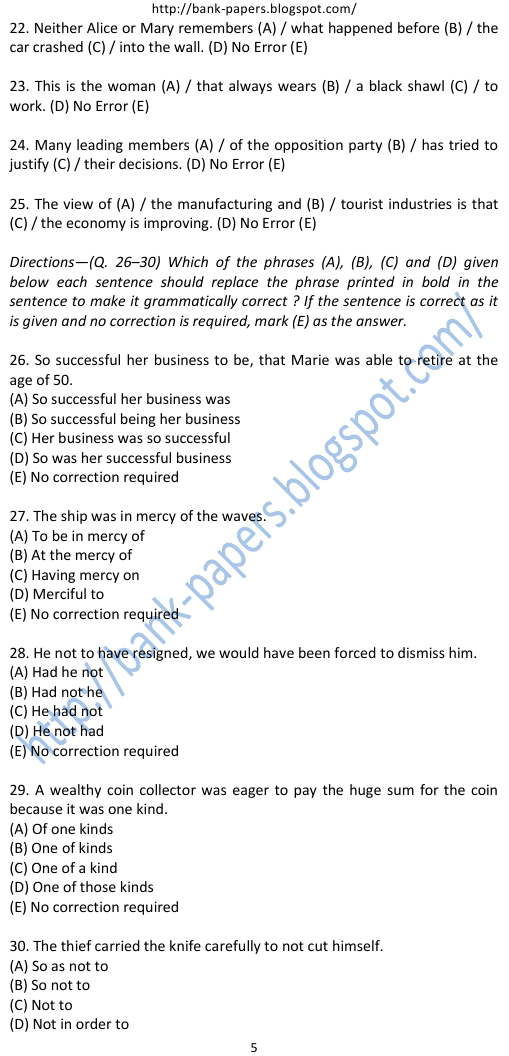 ibps model question paper with answers for clerk