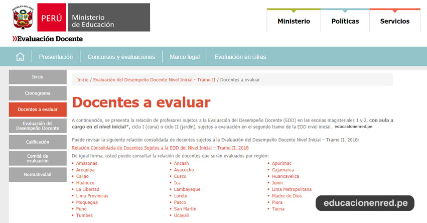 MINEDU: Lista de Docentes para Evaluación Ordinaria del Desempeño Docente de Nivel Inicial (II Tramo) www.minedu.gob.pe MINEDU: Lista de Docentes para Evaluación Ordinaria del Desempeño Docente de Nivel Inicial (II Tramo) www.minedu.gob.pe