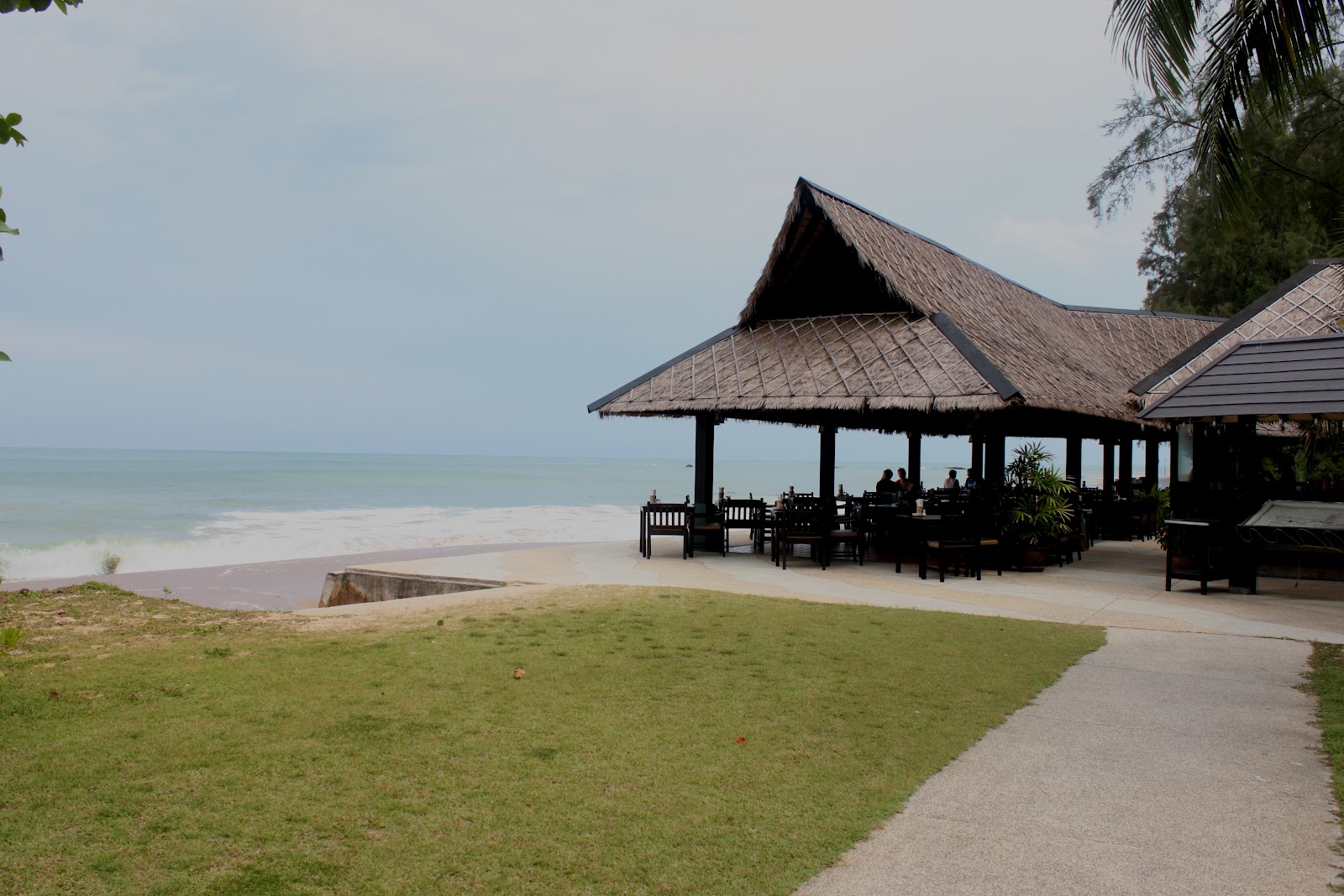 The sea facing restaurant is located along the beach.