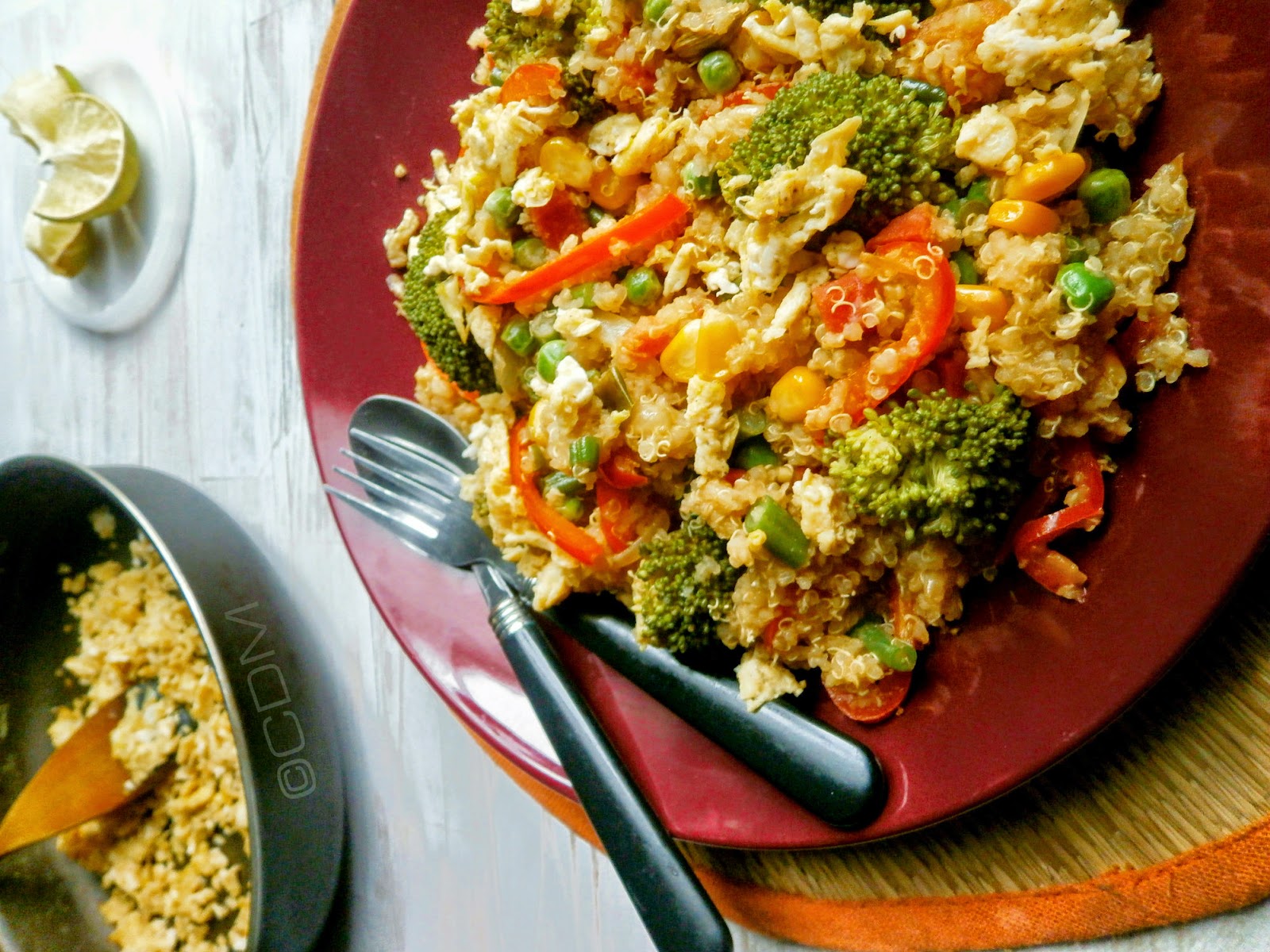 Quinoa pilaf with broccoli,red bell pepper &amp; scrambled egg