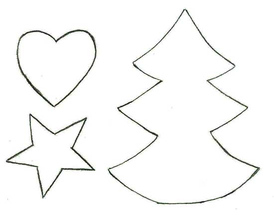 Moldes de árvore de natal, coração e estrela usados para fazer o móbile  natalino de feltro — SÓ ESCOLA
