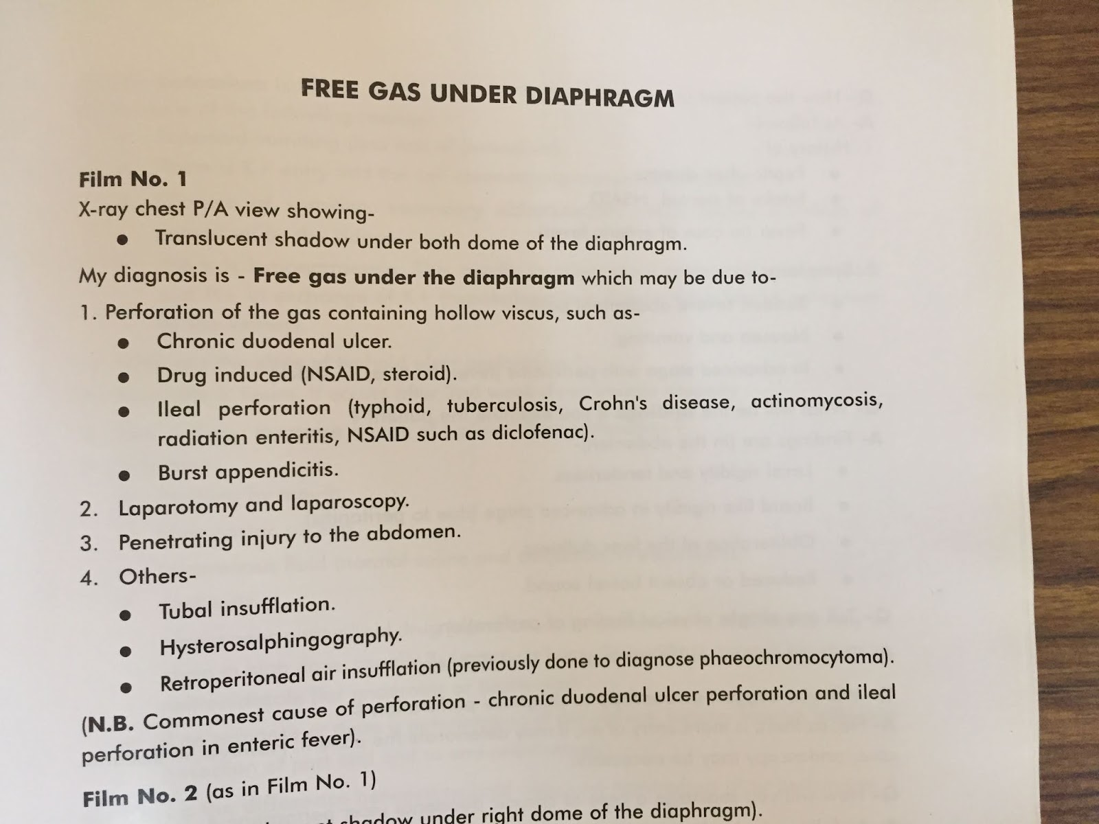 XRAY FREE GAS UNDER DIAPHRAGM
