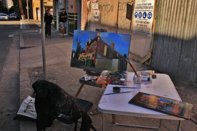 plein air oil painting of the Terminus Hotel, Pyrmont by industrial heritage artist Jane Bennett plein air oil painting of the Terminus Hotel, Pyrmont by industrial heritage artist Jane Bennett