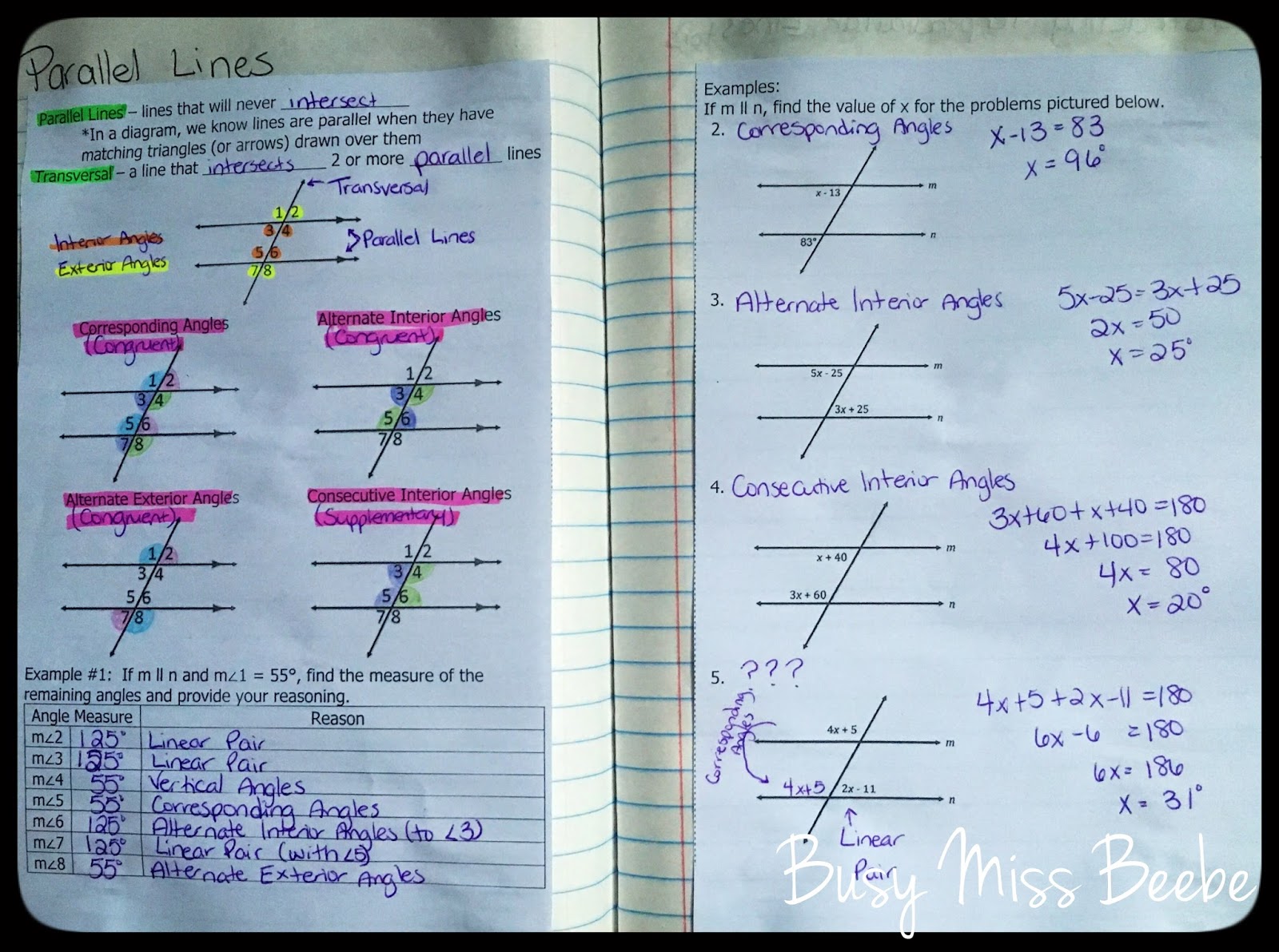 Busy Miss Beebe 20152016 Geometry INB Unit 1 (Lines & Angles) [