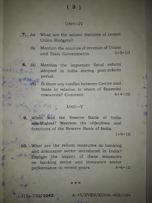 TDC 4th sem economic honours questions paper development of Indian Economy Since Independence