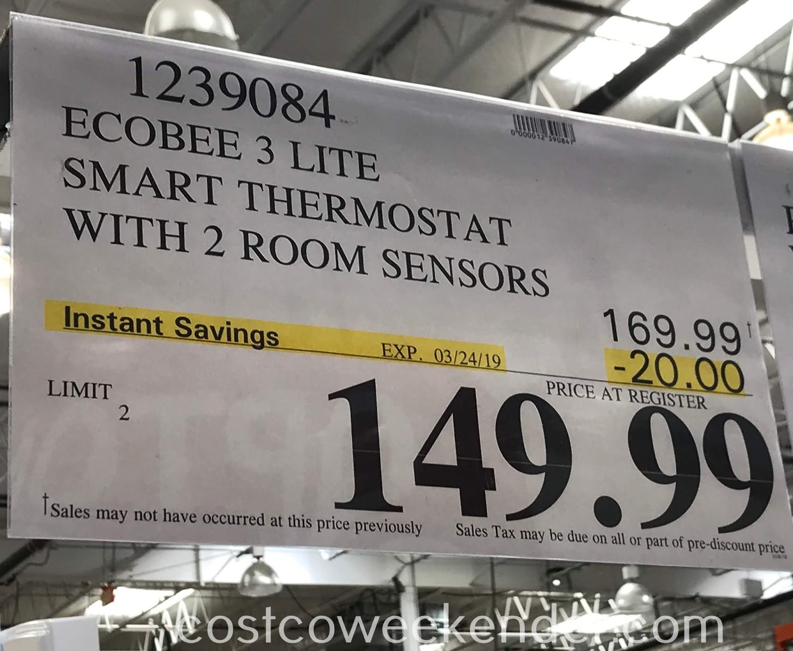 ecobee3 lite Smart Thermostat with 2 Room Sensors Costco Weekender