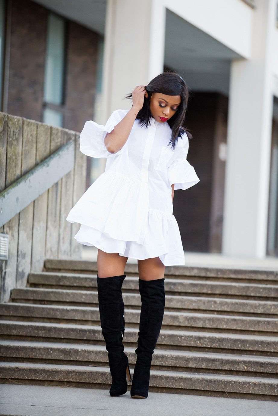 Shirtdress and over the knee boots, www.jadore-fashion.com
