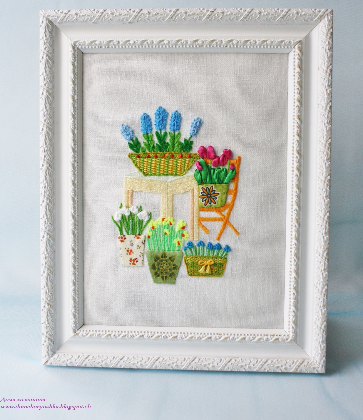 Дома хозяюшка: Вышивка "Весенние цветы" + МК плетение корзинки