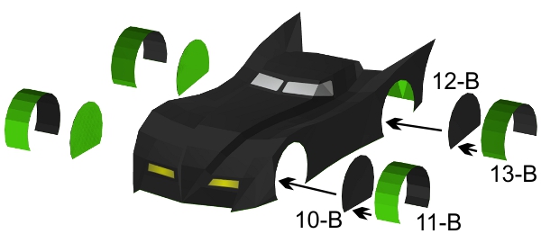 Step 11 in Batmobile paper model build instruction Step 11 in Batmobile paper model build instruction
