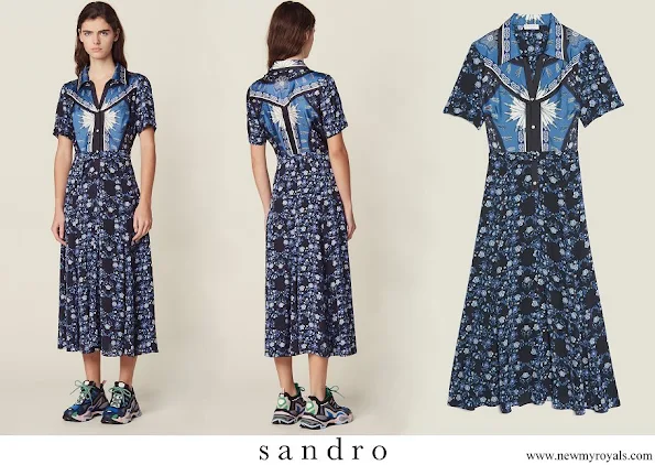 Princess Alexia wore Sandro long flowing printed shirt dress