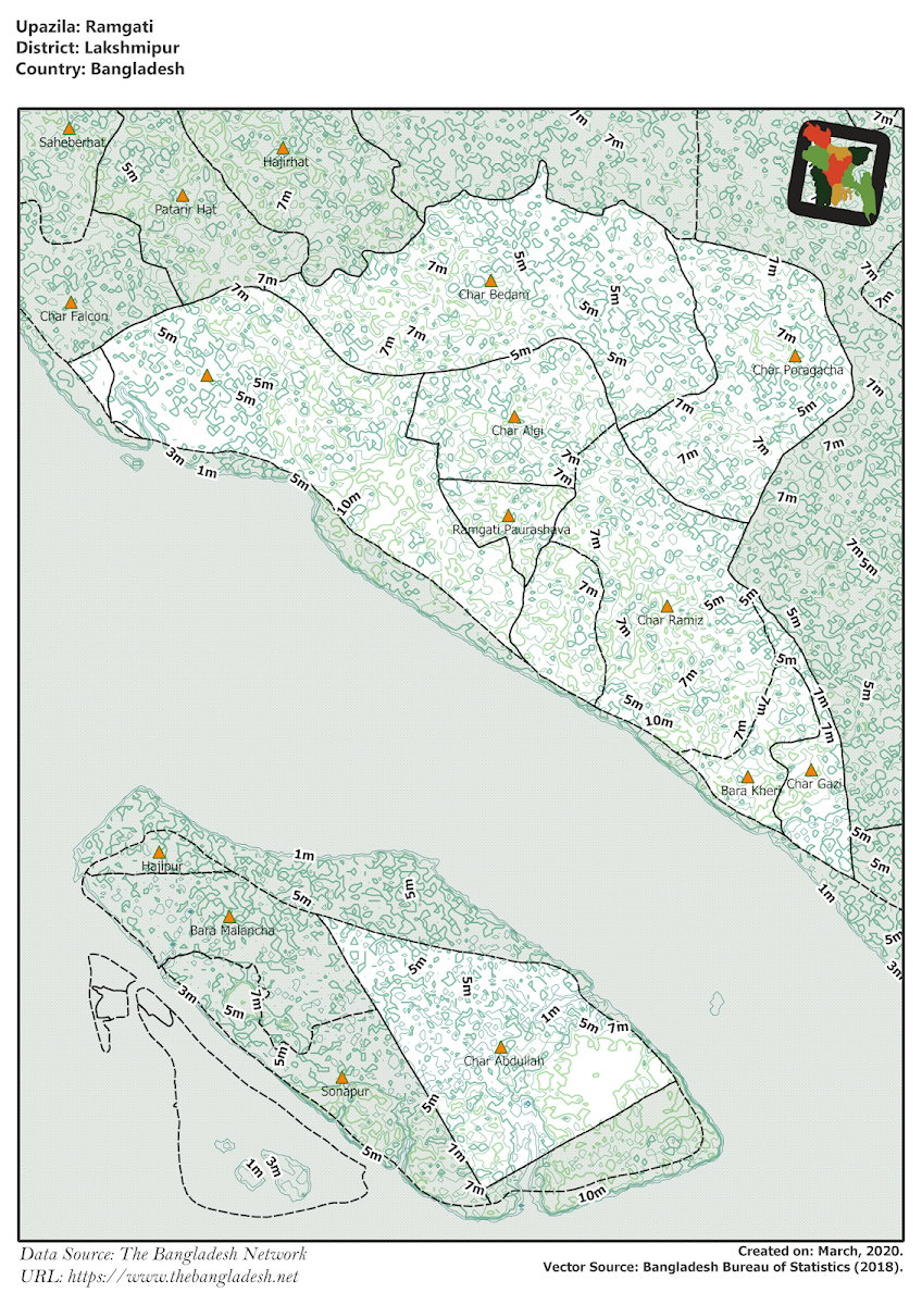 Ramgati Upazila Elevation Map Lakshmipur District Bangladesh