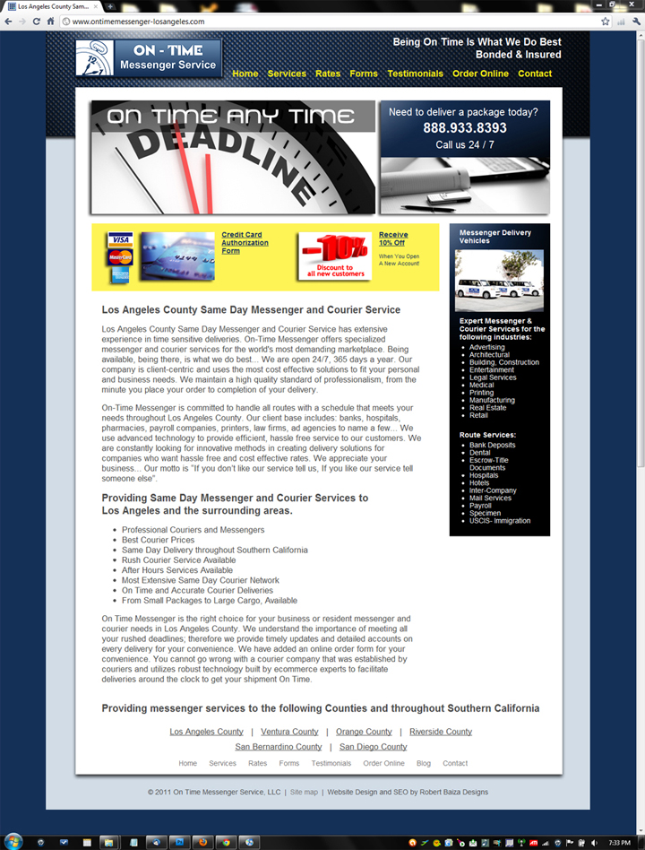 Robert Baiza Designs OnTime Messenger Services Website