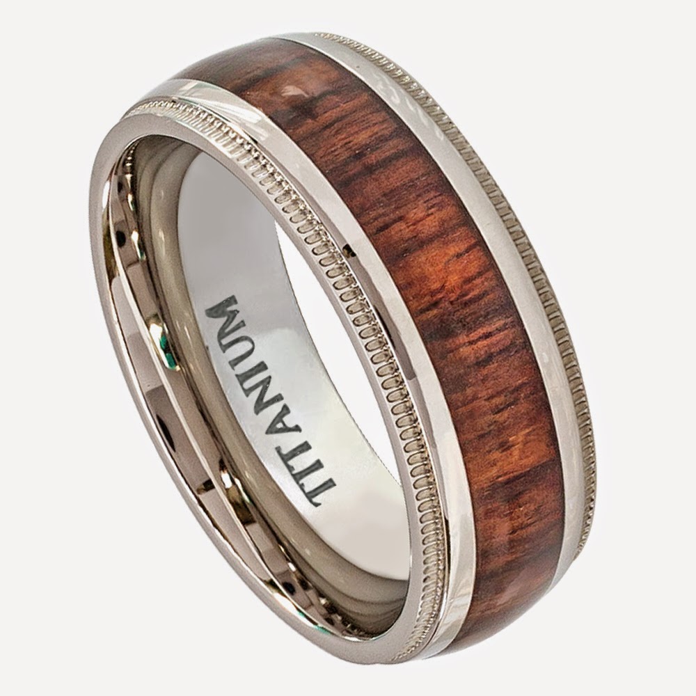 Tempting Jewels Mens Titanium With Wood Inlay Wedding Bands