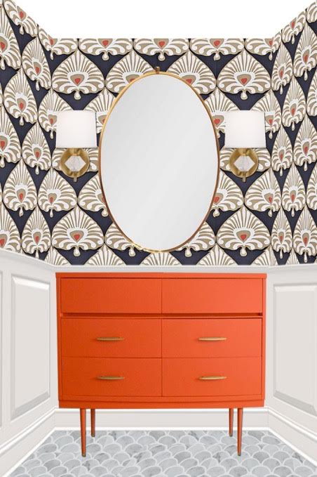 Rosa Beltran Design Favorite Wallpapers And Sconce Lighting For A Favorite Wallpapers And Sconce Lighting For A Unique Powder Room