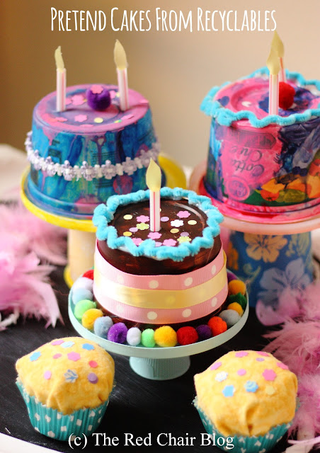Pretend cakes and play food made from recyclables at The Red Chair Blog