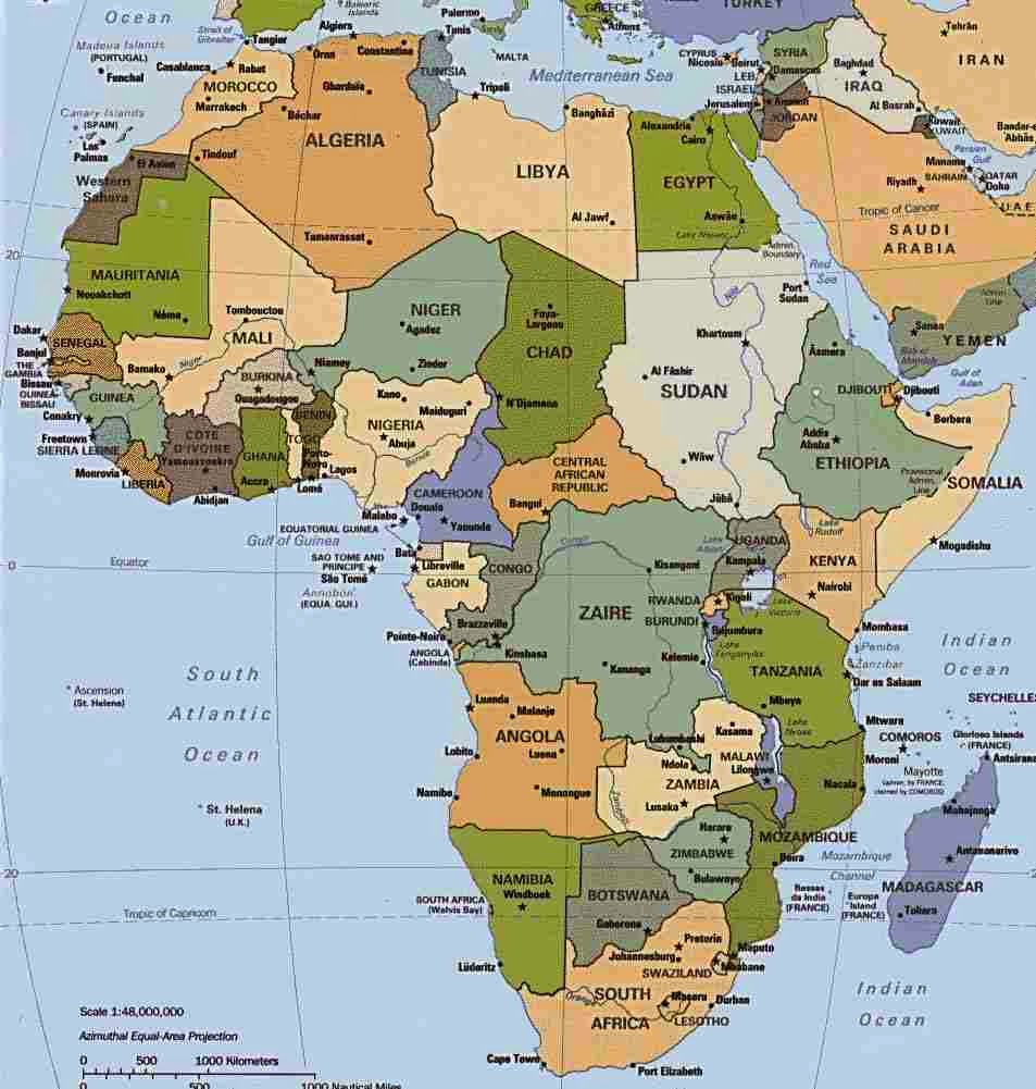 Mapa Politico De Africa Grande con sus Paises y Capitales