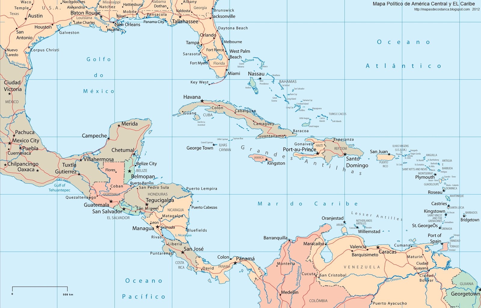 MAPA DE CENTROAMERICA DEL A O 1860 - 1. Mapa Pol%C3%ADtico De Am%C3%A9rica Central Y Del Caribe, 2012