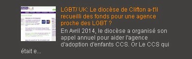 LGBT/ UK: Le diocèse de Clifton a-t'il recueilli des fonds pour une agence proche des LGBT ?