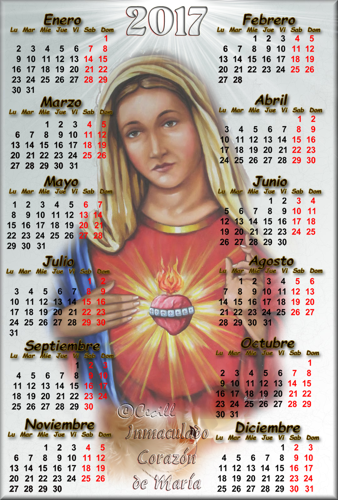 Calendario religioso 2017 para imprimir