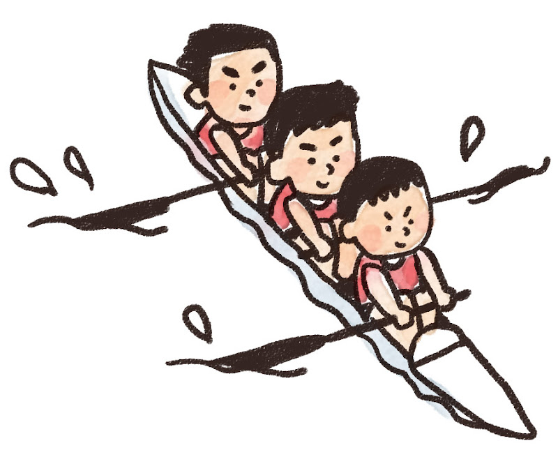 3人乗りカヌーを漕いでいる人達のイラスト スポーツ ゆるかわいい無料イラスト素材集
