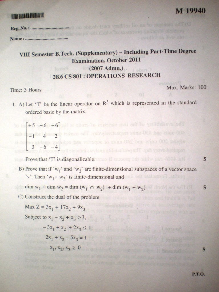 operations research previous question papers ou