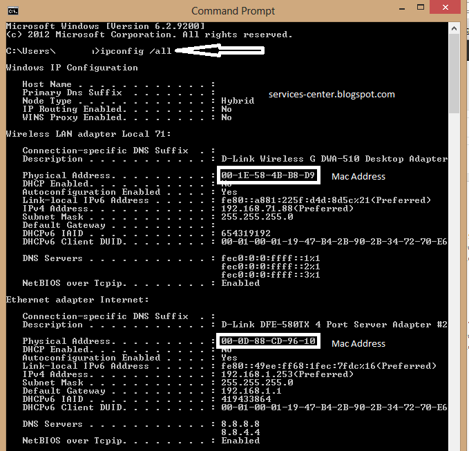Cara mengetahui mac address network card Catatan tutorial service