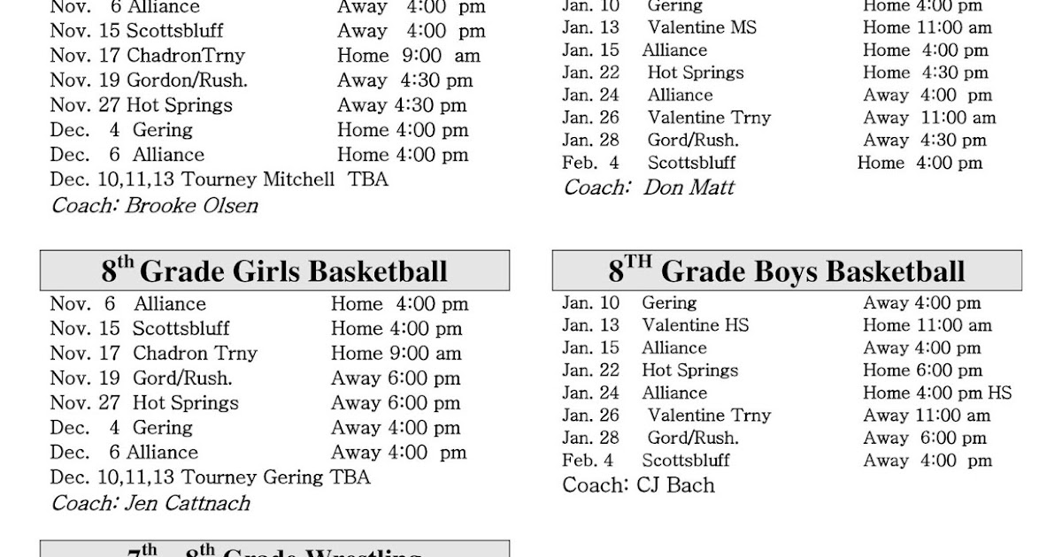 CHADRON MIDDLE SCHOOL CMS WINTER SPORTS SCHEDULE