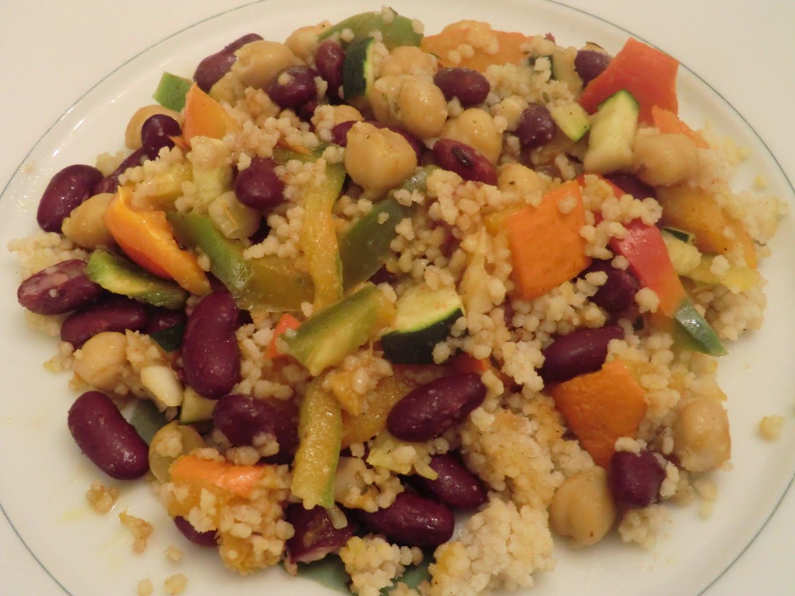 Poêlée de pois chiches, haricots rouges, courgette, poivron, potimarron