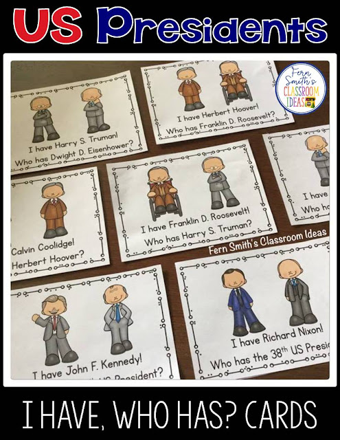 I Have, Who Has? U.S. Presidents Cards, Teacher Directions and a Teacher Answer Key. Including all the presidents from George Washington to Donald Trump. Total of 1 Teacher Direction Sheet, 88 President Cards, and 2 Teacher Answer Keys comes with this resource. An easy version with names only and a more challenging version with names and numbers. Perfect for indoor recess, whole group reading or tutoring after school, add a little fun to your Presidents' Day week. I Have, Who Has? U.S. Presidents Cards, Teacher Directions and a Teacher Answer Key. Including all the presidents from George Washington to Donald Trump. Total of 1 Teacher Direction Sheet, 88 President Cards, and 2 Teacher Answer Keys comes with this resource. An easy version with names only and a more challenging version with names and numbers. Perfect for indoor recess, whole group reading or tutoring after school, add a little fun to your Presidents' Day week.