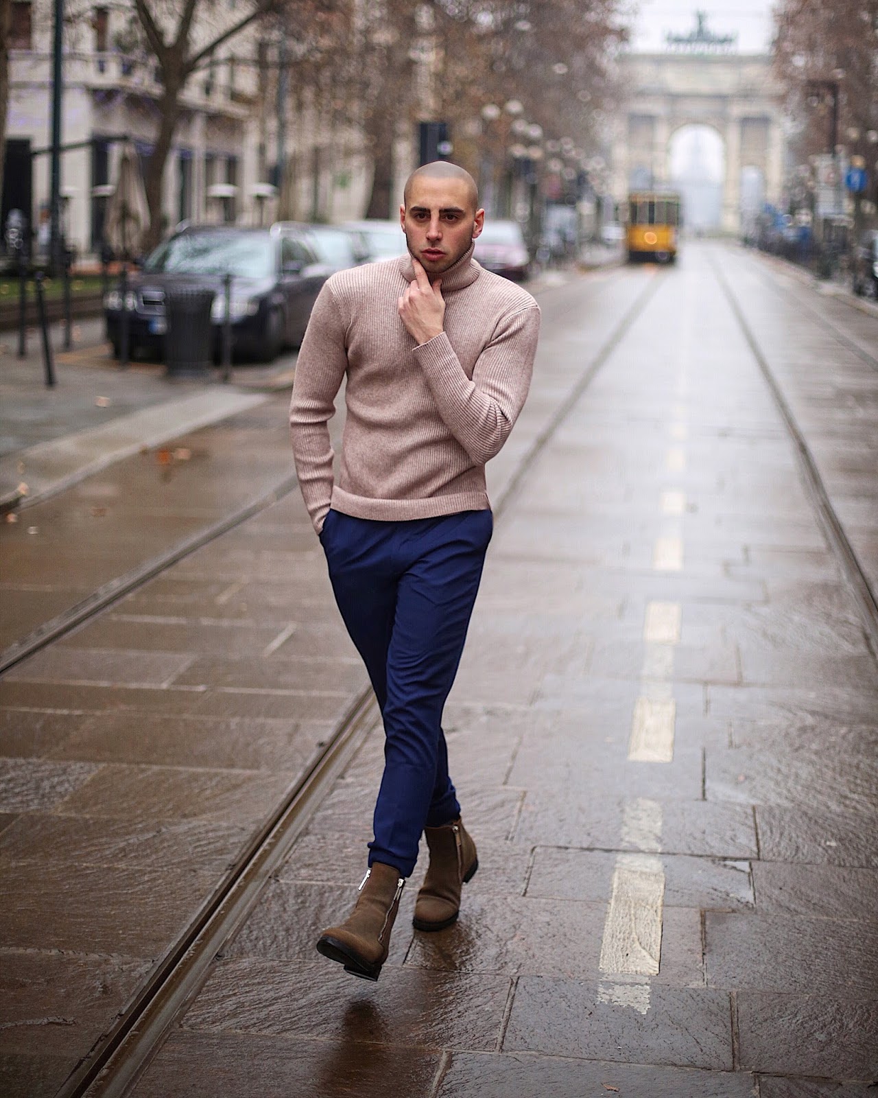 Outfit Dolcevita Grigio Uomo Outfit Maglione Collo Alto Dolcevita