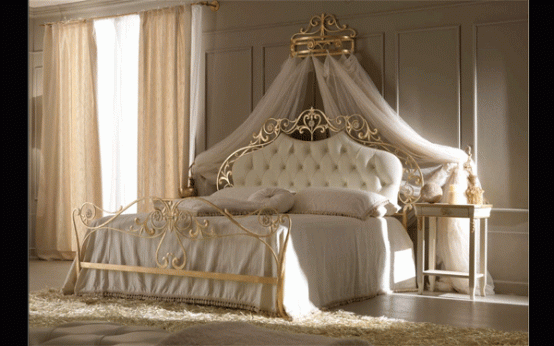 This romantic bedroom has a king-size bed with duvet, a small full ...