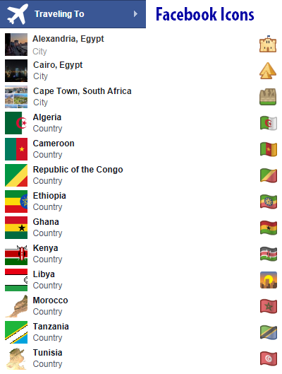 Africa Facebook travel icons Africa Facebook travel icons