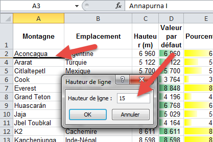 Afficher les lignes masquées Excel - hauteur de cellule