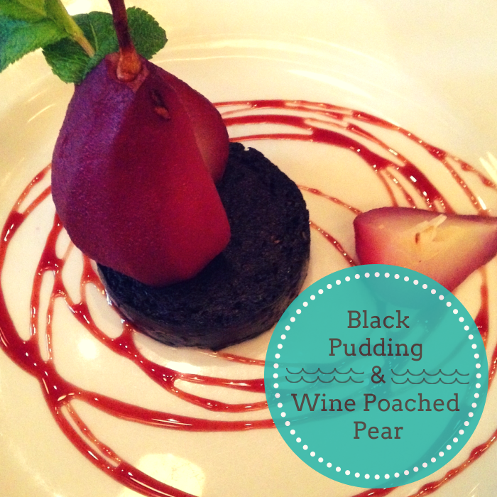 Black pudding and wine poached pear - Cafe 52 Aberdeen