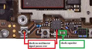 This is Iphone 4S No Network Problem Solution    Check On Avo Meter Signal passes Over. Check This Capacitor. Change OR Re Hot Capacitor.