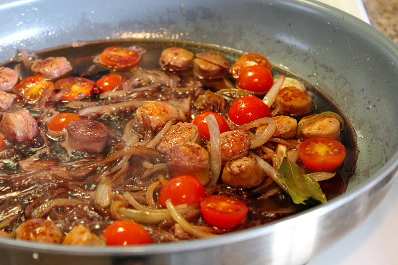 Chorizo in Red Wine Sauce with Herbs Cooking and Recipes Before It
