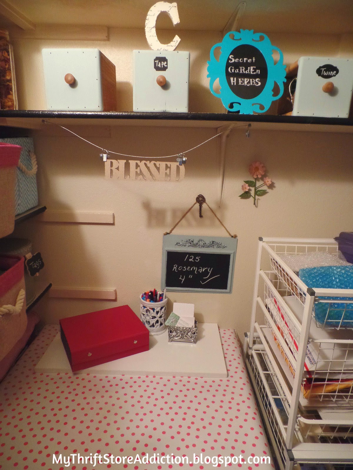 Cluttered closet turned office nook