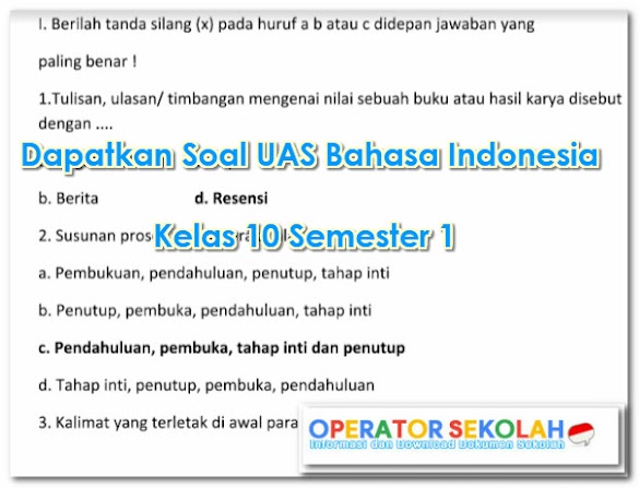 Dapatkan Soal Uas Bahasa Indonesia Kelas 10 Semester 1