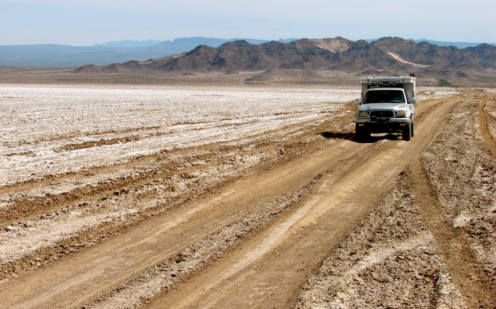 Our Four Wheel Camper Crossing Soda Lake on the Mojave Road